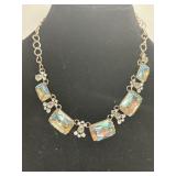 Large chunky aurora borealis rhinestone necklace