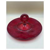 Ruby Red Crow's Foot Paden City Handled Sandwich