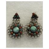 Coral and Turquoise earrings silver ?