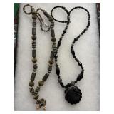 vintage black beaded statement necklace features