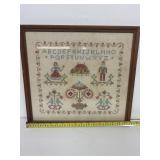 Vintage framed cross stitch sampler