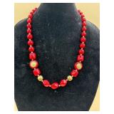 Liz Claiborne Signed Vintage Red Bead Necklace