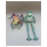 Metal frog and wooden fro with moveable parts