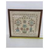 Vintage framed cross stitch sampler