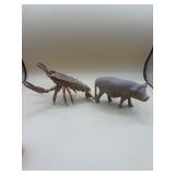 Vintage wooden carved crawdad and buffalo