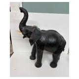 Vintage Black Leather Wrapped Elephant Statue