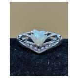 Sterling silver heart-shaped fire opal center