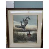 This framed art print titled 'Flying Ducks Geese