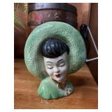 Vintage Green Figurative Planter wall pocket