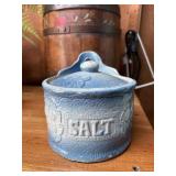 Antique Blue & White Stoneware Hanging Salt Box