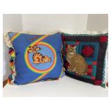 Vintage pillows, Garfield & stitched cat