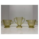 Depression Amber Yellow 3 Pc sugar Creamers