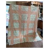 Hand stitched quilt, full size.  Needs laundered,