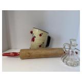 Vintage Kitchen Sifter Rolling Pin and Cruet