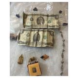 2.00 Worn dollar bills Pins Pennies