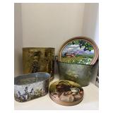 Brass TrashCan Tin Containers  platter and Tin