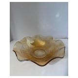 Iris and Herringbone Carnival Glass Wavy Dish