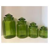 LE Smith Set of Four Green Glass CanistersHas