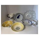 Vintage Bowls Egg Plate Cat cups and Dish