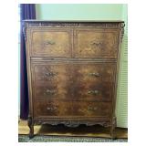 Vintage, French, Burl wood, 4 drawer chest.