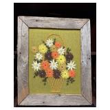 Mid Century Rustic Framed Needle work 21x20 1/2