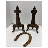 Antique Cast Andirons Horseshoe