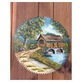 Vintage Painted Saw Blade Covered Bridge over