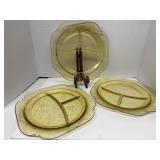 Depression Amber Yellow Divided Plates 3Has