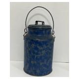 Vintage blue metal milk can