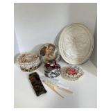 Vintage boxes, vintage chalkware/plaster cameo
