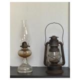 Vintage Oil Lamp &   Dietz Lantern with Crack