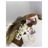 Antique Mirror with Handkerchiefs Fox Fur Collar