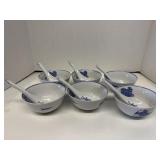 Oriental Six Blue White Rice Soup Bowls with