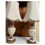 Elegant Vintage  Handpainted Floral   Lamps Brass