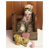 Vintage Kitty Cat Bin with Stuffed Kitties and