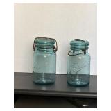 Vintage Blue Ball Jars with Glass Lids