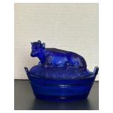 Vintage Cow on a Nest Cobalt Blue