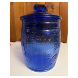 Cobalt Blue Planters  Peanuts Jar with Lid