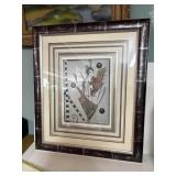 framed art deco lithograph titled 'Pulling the