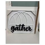 farmhouse-style 'gather' wall decor features a