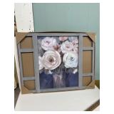 Grey Framed Art Window Pane features a floral