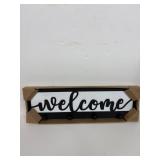 Rustic Welcome Wood Sign/ Key Rack Black White