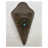Decorative faux, leather turquoise wall pocket