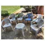6 outdoor plastic chairs with small plastic