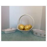 Vintage Ceramic Basket with Ceramic Apples Small