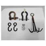 antique hand-forged wrought iron 4-prong hook,