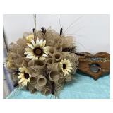 Wood Door Chime and Floral Wreath