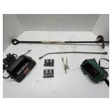 Earth auger, torch wand with goggles, brackets,