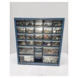 Akro-Mils metal storage cabinet with contents