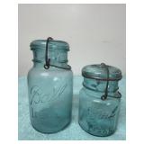 Vintage Blue Jars With Glass and Metal snaps
